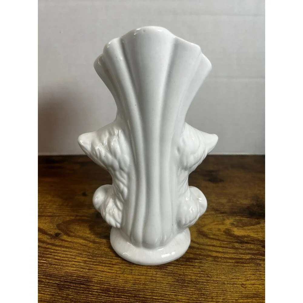 Vintage Sophia-Ann White Cat Vase Pink Roses Blue Accent Ceramic Figurine 7”